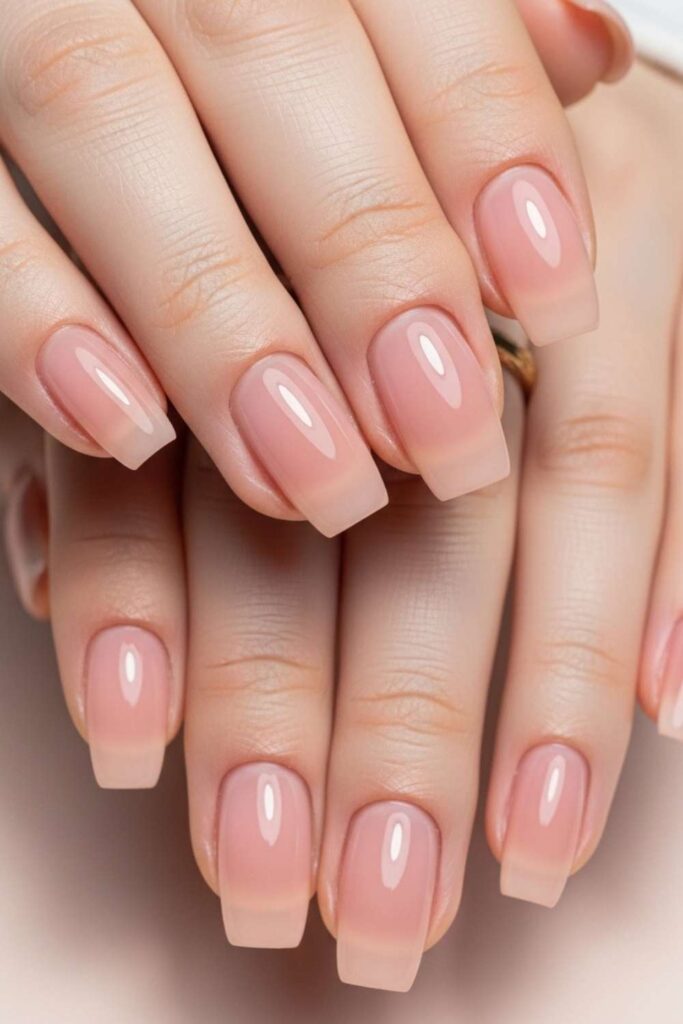 15 Natural Gel Nails Ideas That Look Expensive Without Trying Too Hard 8 Translucent Jelly Pink with a Glossy Dome Effect