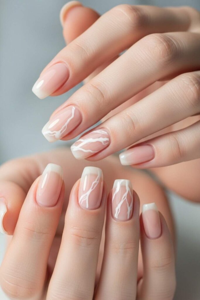 Translucent Nude Gel with White Marble Vein