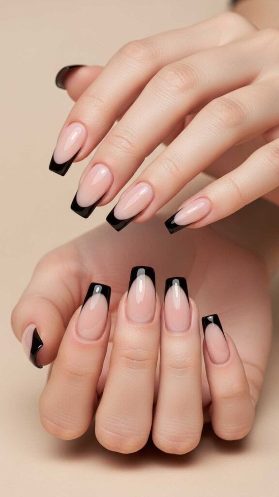 Two-Tone Split French in Black and Nude