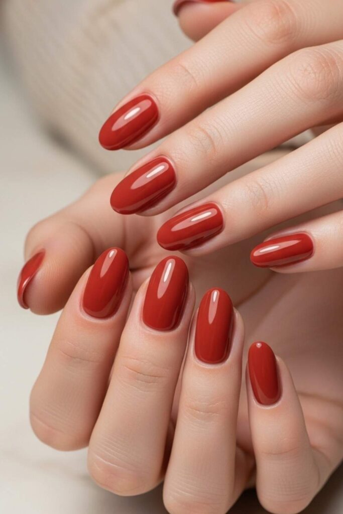 Warm Brick Red Oval Nails