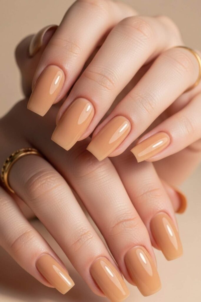 15 Natural Gel Nails Ideas That Look Expensive Without Trying Too Hard 15 Warm Honey Nude Gel on Wide Flat Nails