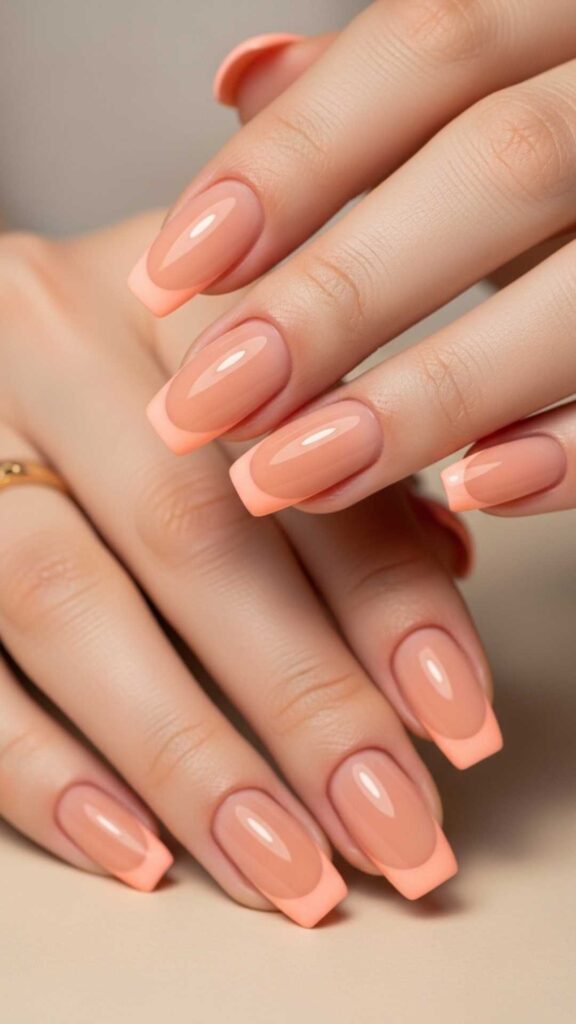 Warm Peach Tips on a Sandy Nude Base