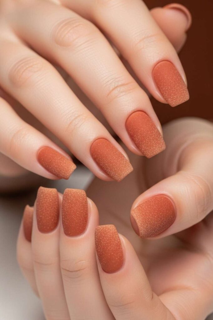 Warm Terracotta Nails with Subtle Sand Texture