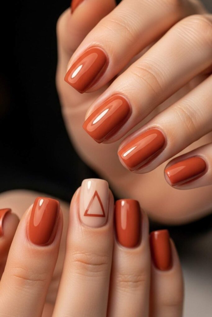 Warm Terracotta with Geometric Triangle Detail