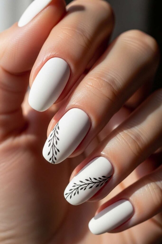 White Base with Delicate Ink-Style Branch