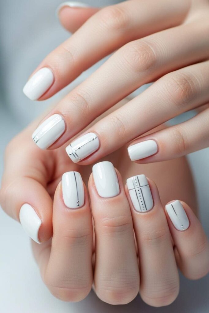 White Chrome with Minimalist Nail Art