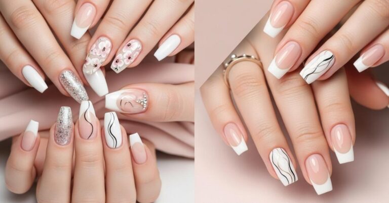 White French Tip Nails with Design Ideas