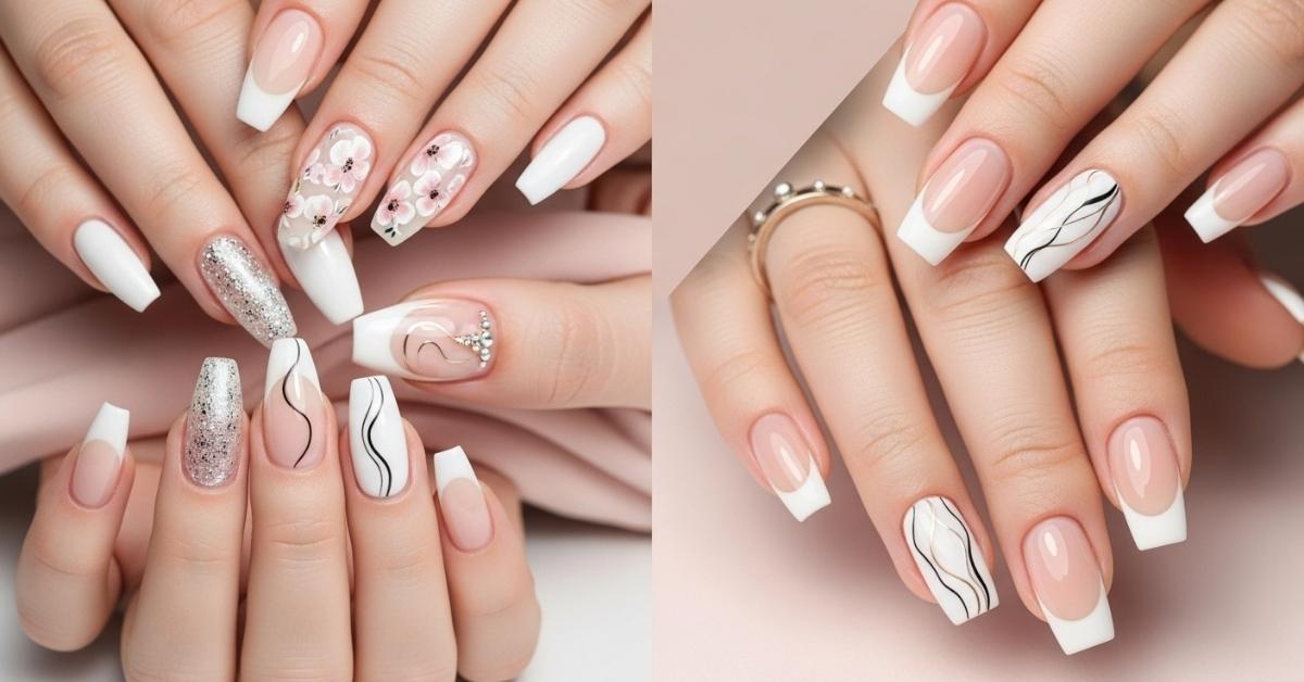White French Tip Nails with Design Ideas