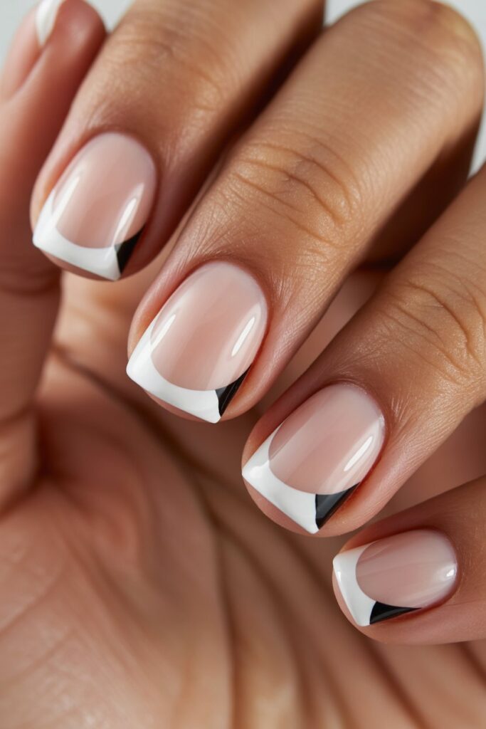 12 White French Tip Nails with Design Ideas That Look Effortlessly Expensive in 2026 10 White French Tip with Geometric Black Detail