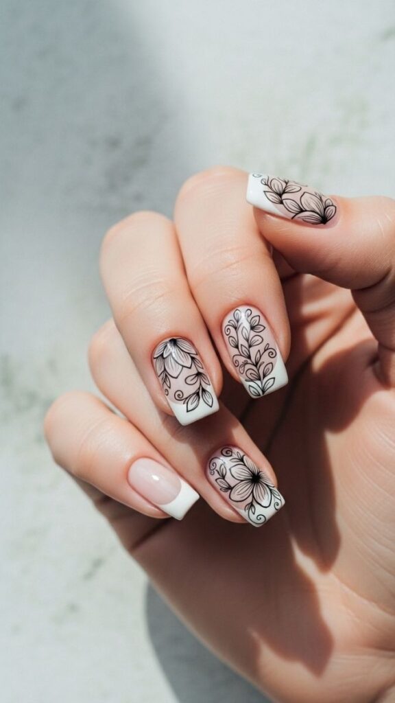 12 White French Tip Nails with Design Ideas That Look Effortlessly Expensive in 2026 17 White French Tip with Ink-Style Line Art