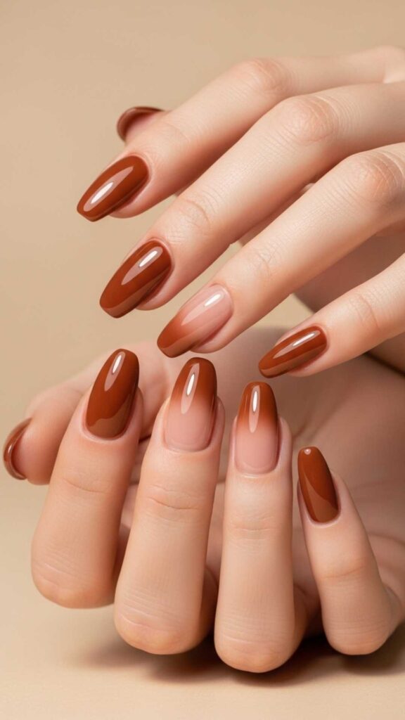 Glossy Caramel Brown with Subtle Nude Gradient