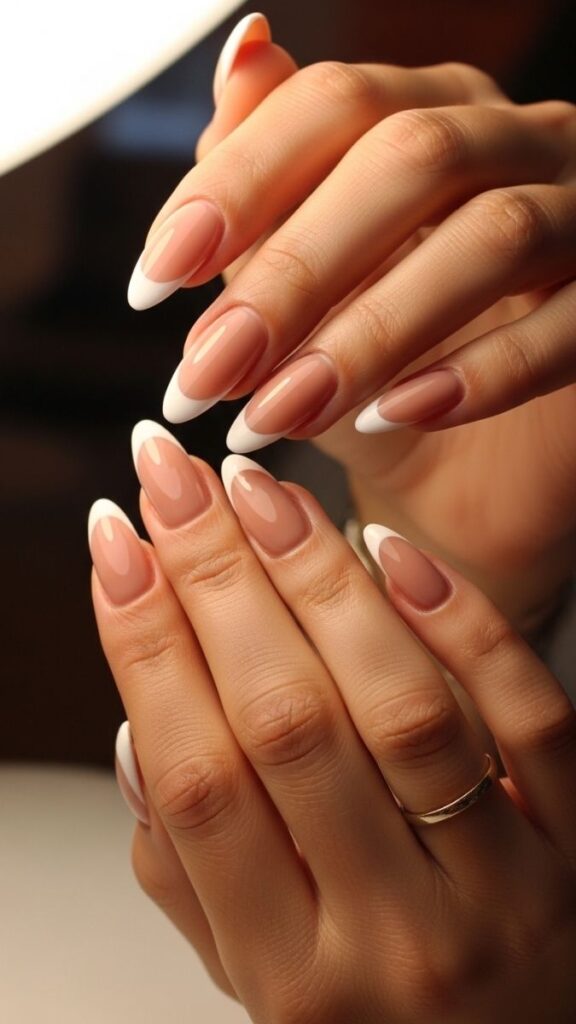 12 White French Tip Nails with Design Ideas That Look Effortlessly Expensive in 2026 26 White Tips Over a Soft Mocha Base