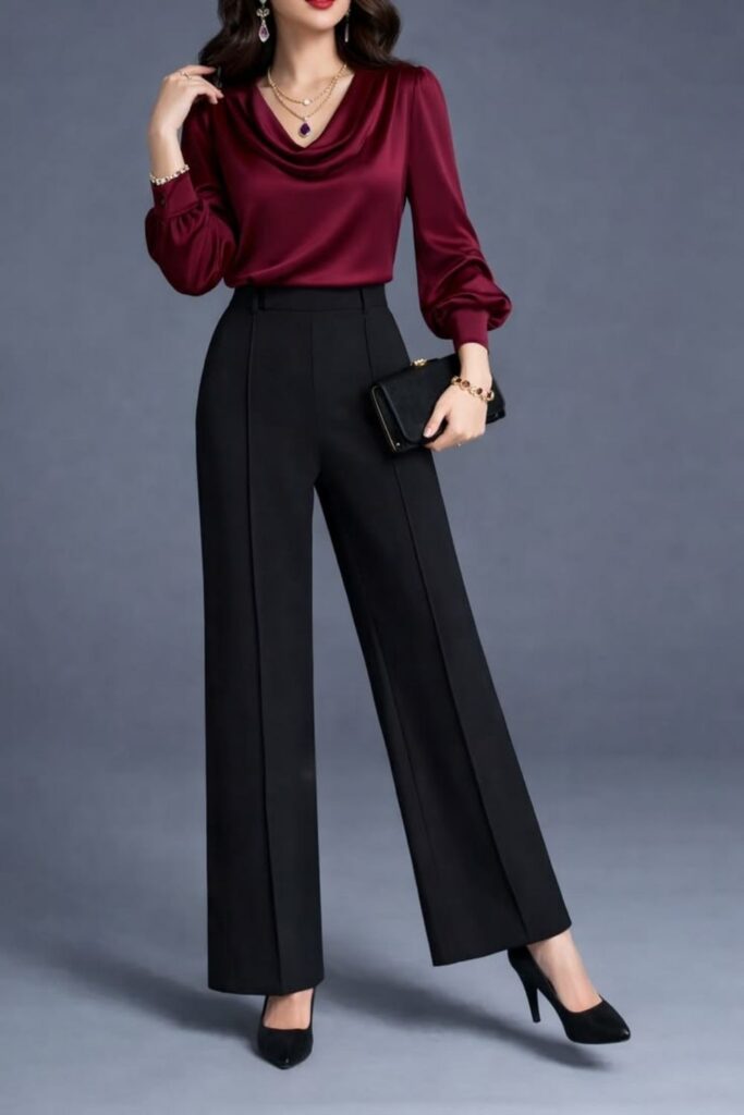 27 Color Matching Outfit Ideas That Look Effortlessly Put-Together in 2026 4 All-Black with a Single Pop of Burgundy