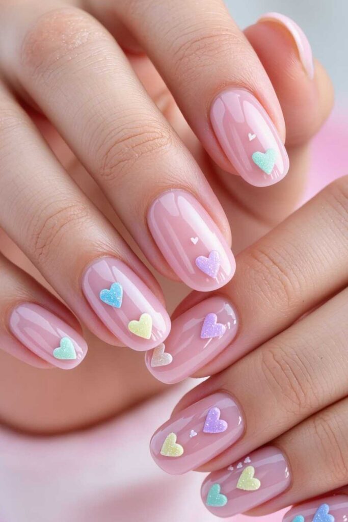 Baby Blue with Pastel Pink Hearts