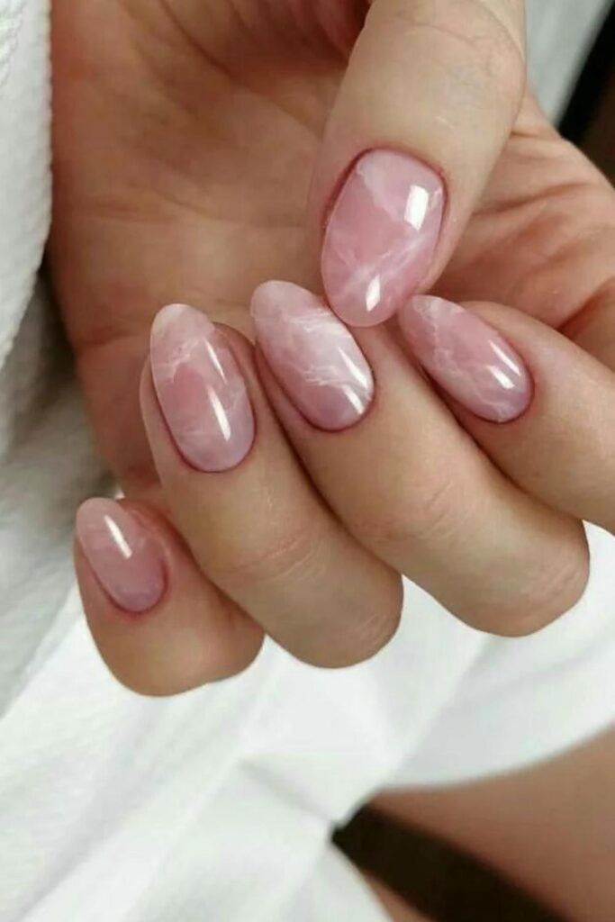 43 Blooming Gel Nail Art Ideas That Look Like They Took Hours (But Didn't) 6 Baby Pink and White Marble-Effect Bloom
