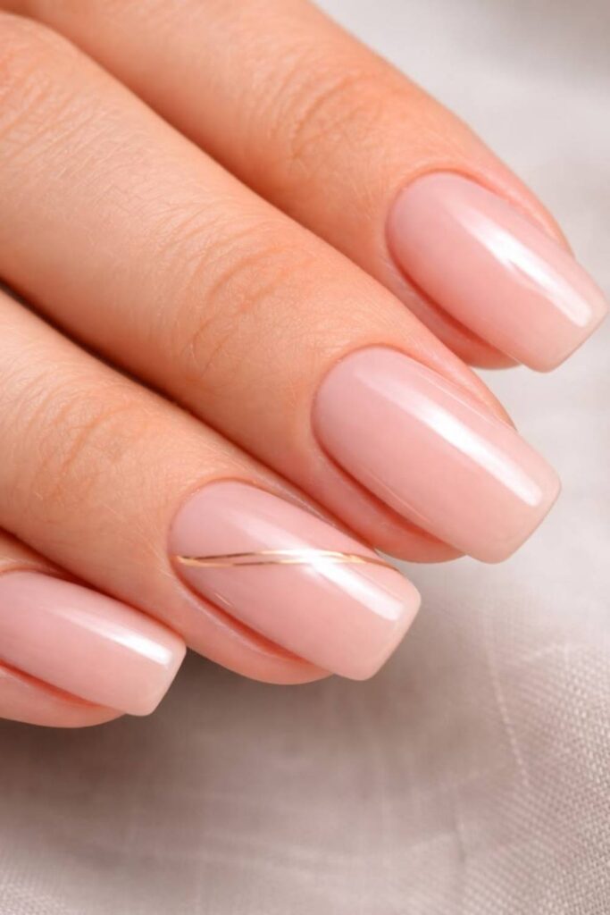 10 Simple Nail Designs for Beginners That Actually Look Expensive 14 Barely-There Blush with Thin Gold Border