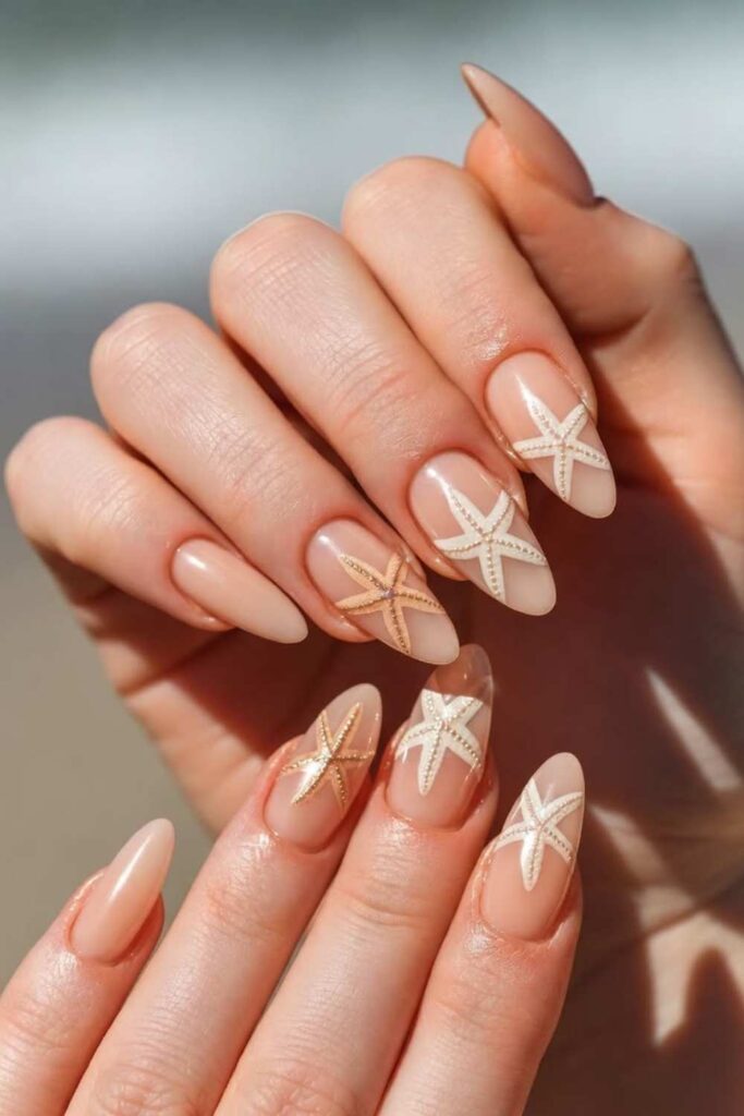 29 Summer Nail Ideas That Look Expensive Without Trying Too Hard 6 Barely-There Nude with a Single Starfish Stamp