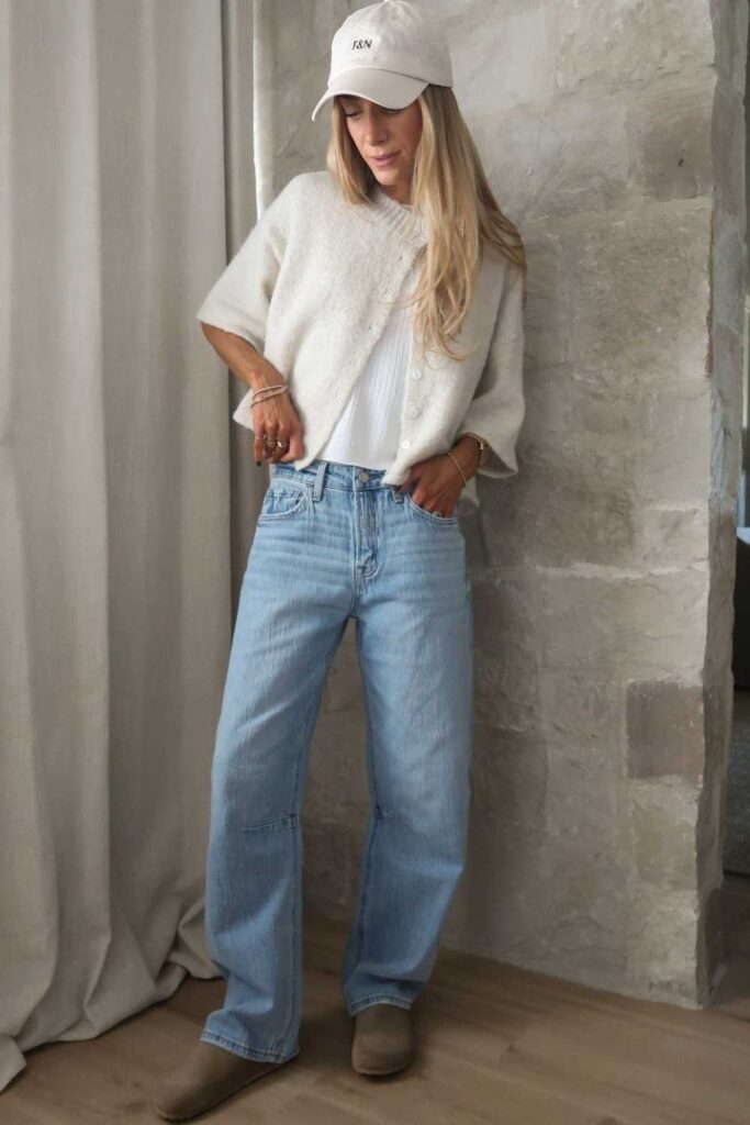 Barrel-Leg Jeans with a Slouchy Cashmere Pullover