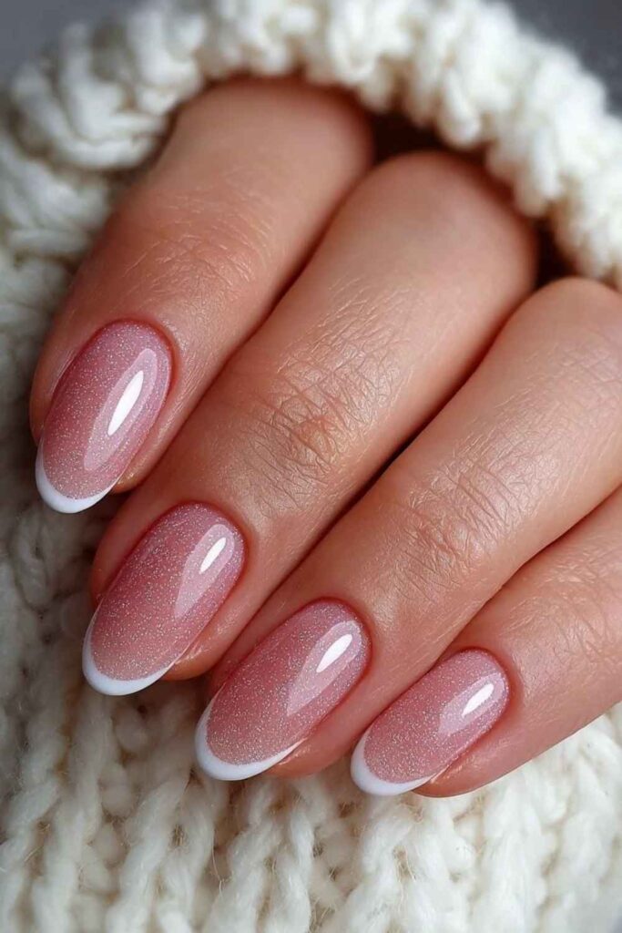 Blush Pink Nails with White Micro Tips