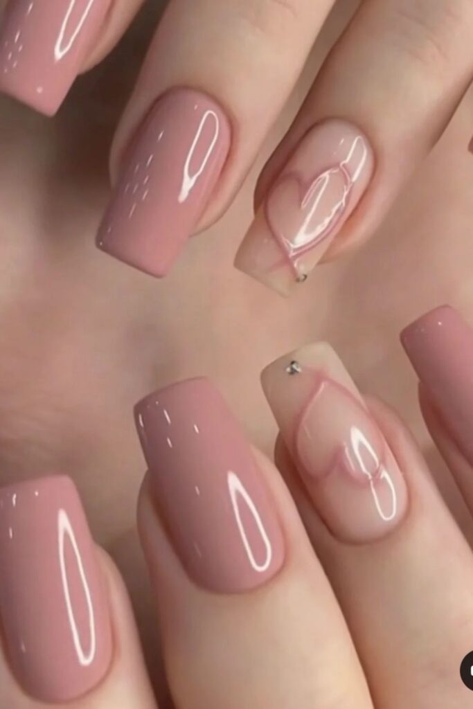 Blush Pink with a Thin Nude Crescent at the Cuticle