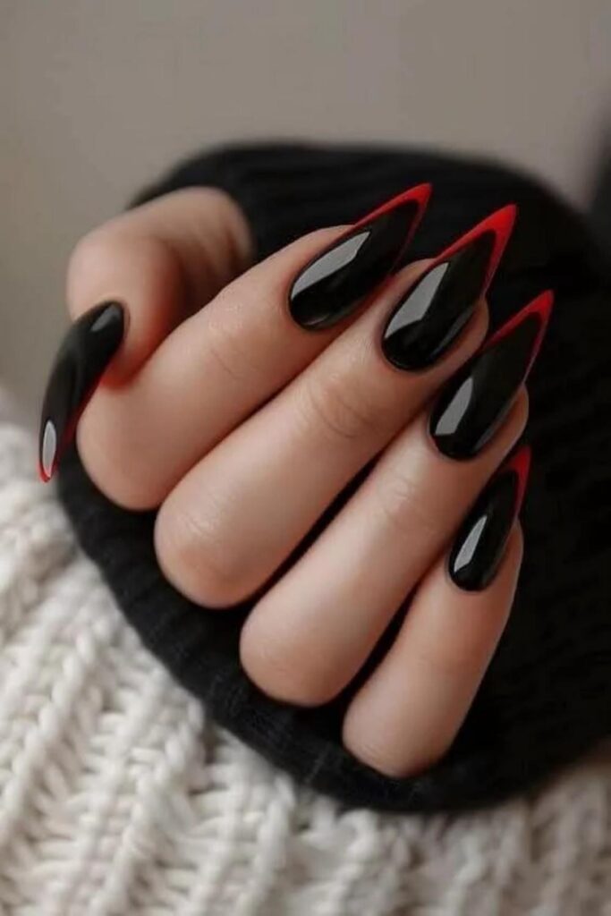 32 Red Acrylic Nail Designs That Always Look Like You Just Left the Salon 17 Bold Red Nails with a Drip Art Detail in Black