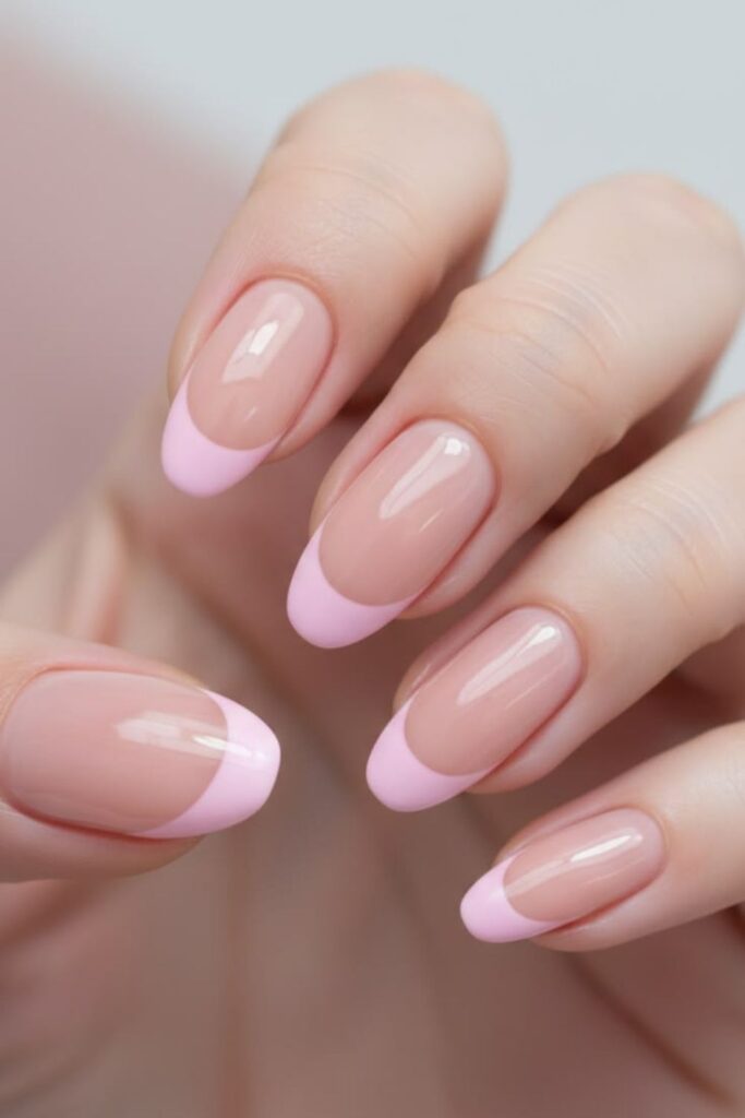 Bubblegum Pink French Tips on Rounded Nails