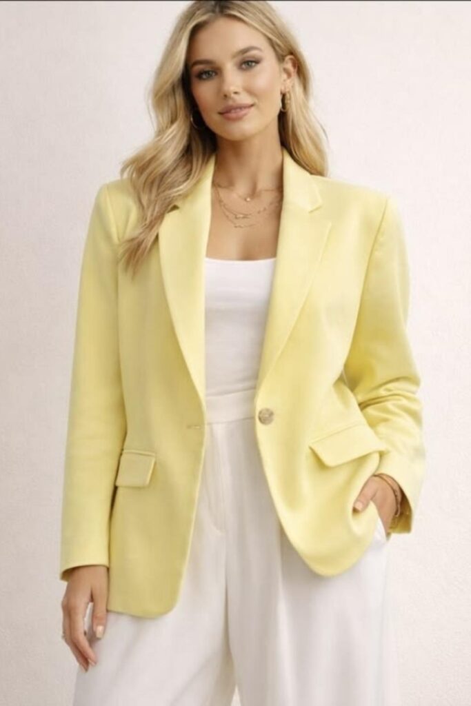 Butter Yellow Oversized Blazer with Bike Shorts and Sneakers