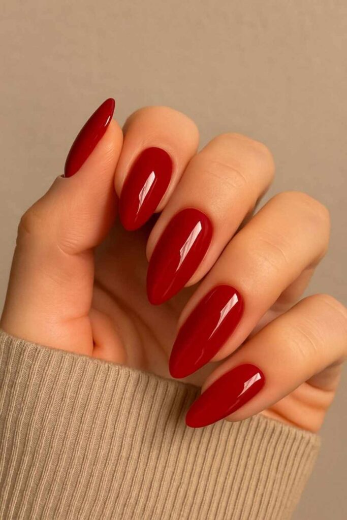 10 Simple Nail Designs for Beginners That Actually Look Expensive 4 Clean Almond Shape in Cherry Red