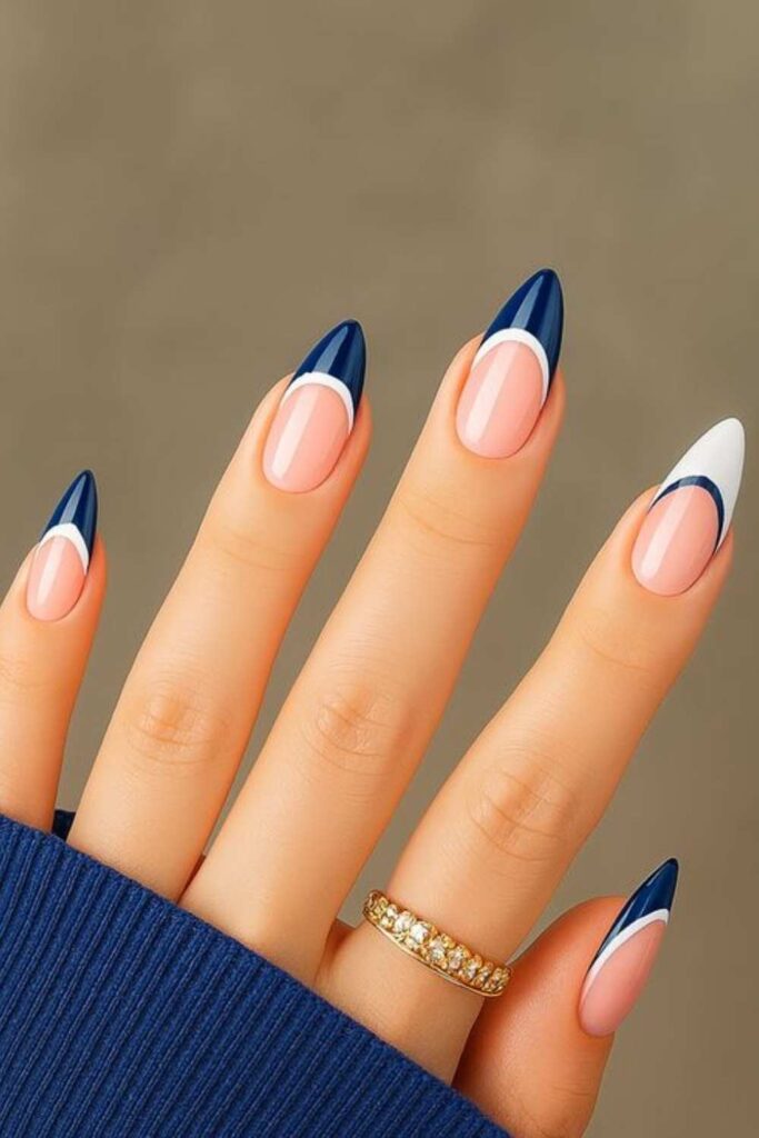 39 Quick Nail Designs Easy Enough to Do at Home (That Actually Look Salon-Done) 17 Cobalt Blue with White Abstract Swipe