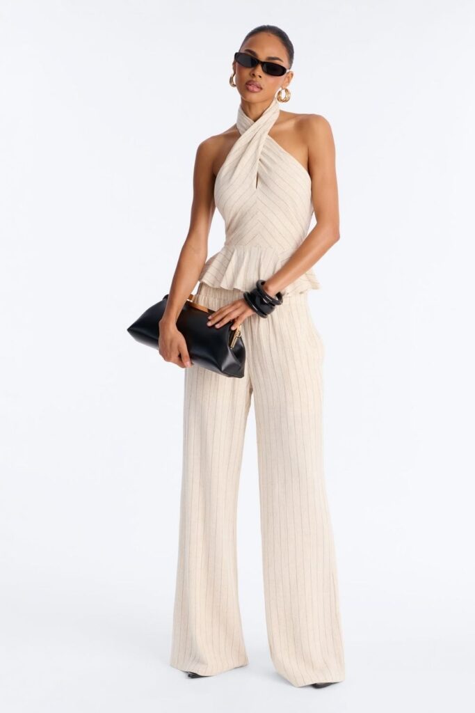 Cream Linen Set with Tan Mules and Minimal Gold Jewelry