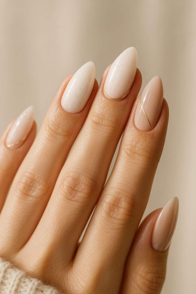 86 Neutral Nail Ideas That Look Expensive Without Even Trying 8 Cream Nails with a Subtle V-Tip Detail