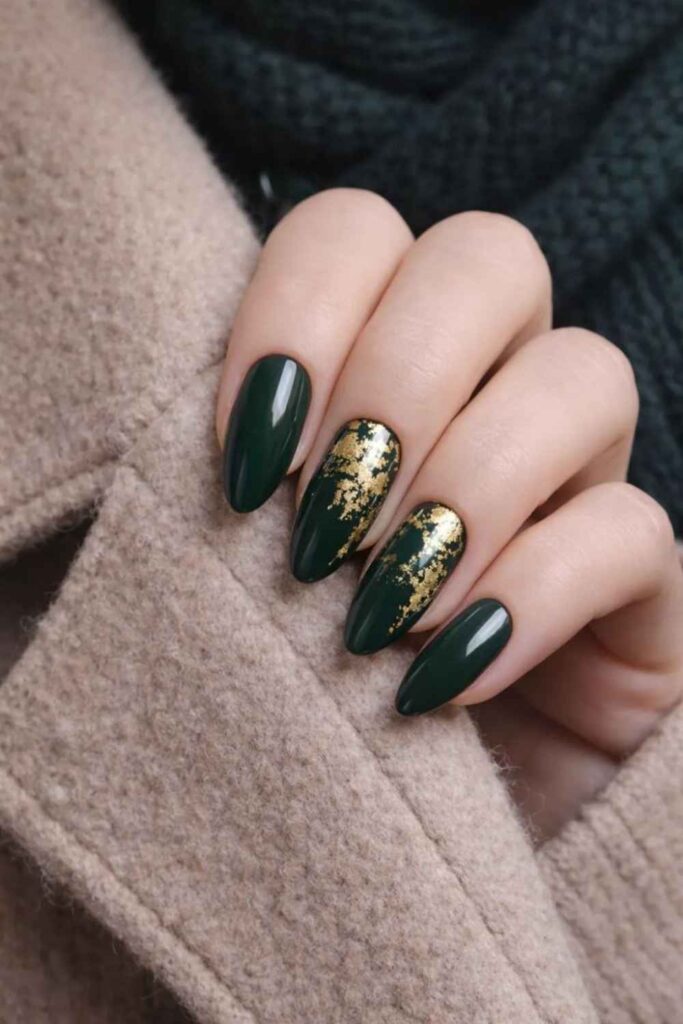 67 Nail Art Tutorial Ideas That Are Actually Worth Saving in 2026 13 Dark Forest Green with Fine Gold Foil Accents
