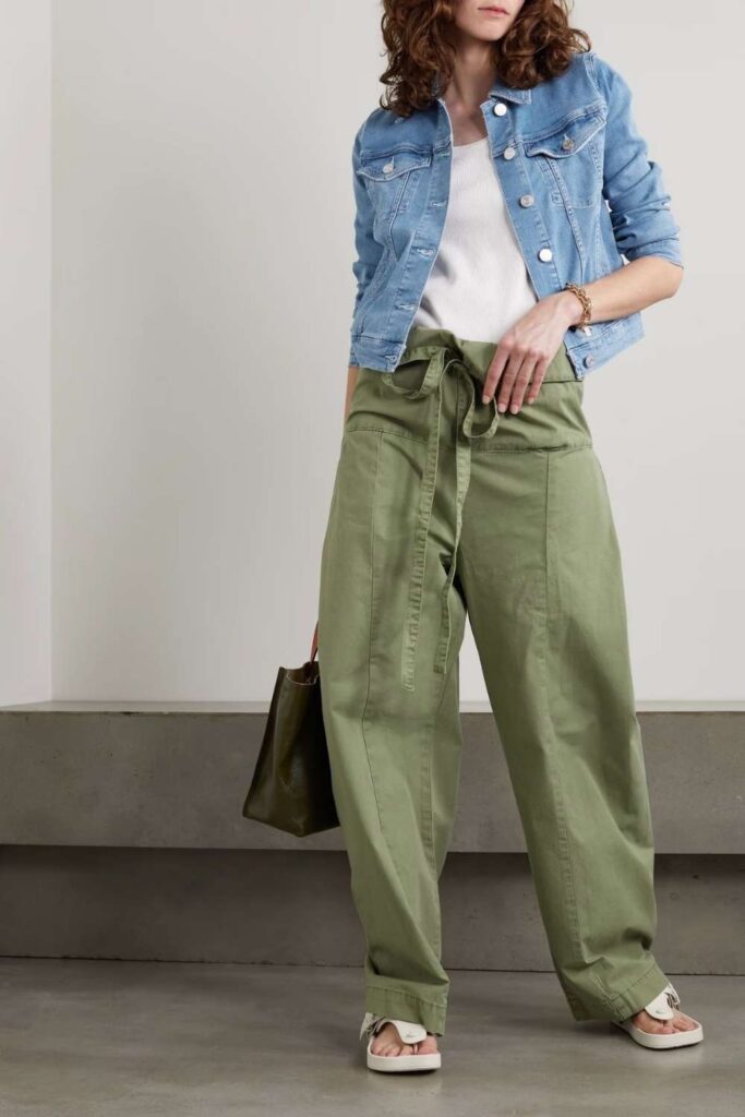 Dark Green Mom Jeans with an Ivory Cropped Jacket