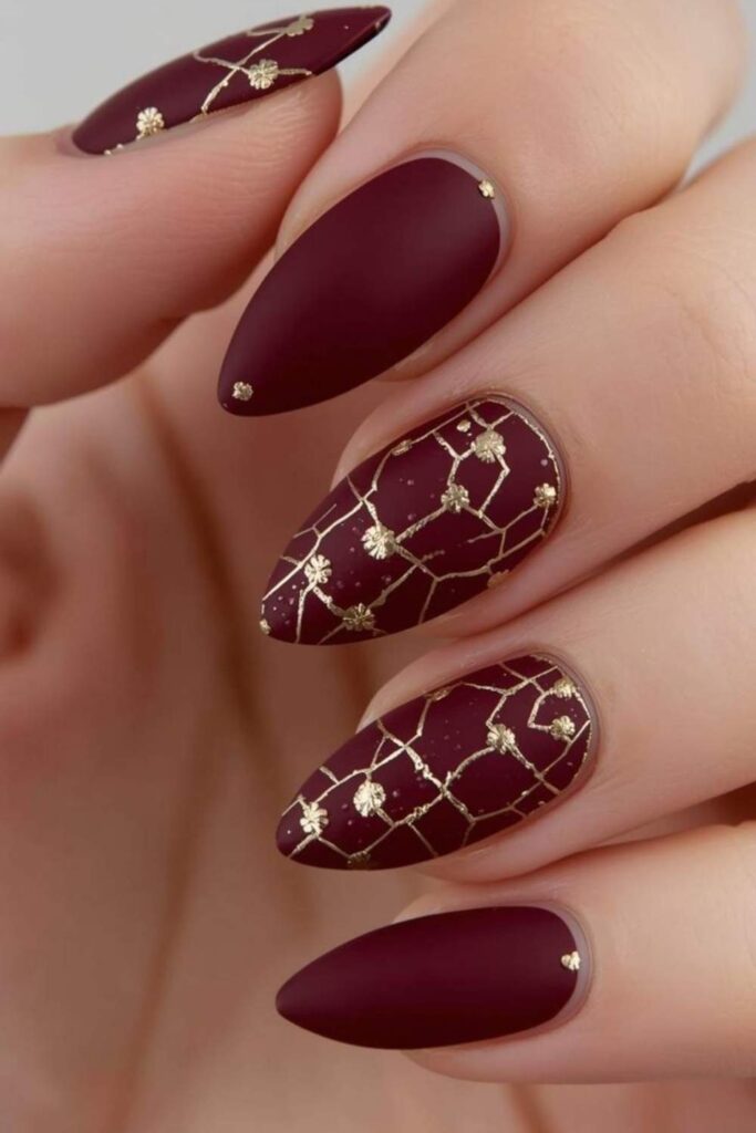 39 Quick Nail Designs Easy Enough to Do at Home (That Actually Look Salon-Done) 12 Deep Burgundy with a Fine Gold Outline