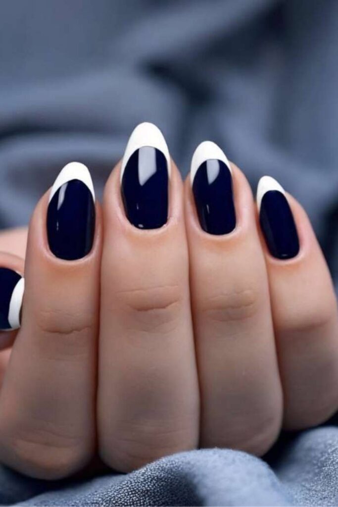 25 Square French Tip Acrylic Nails That Look Expensive Without Trying 13 Deep Navy Tips with Stark White Base