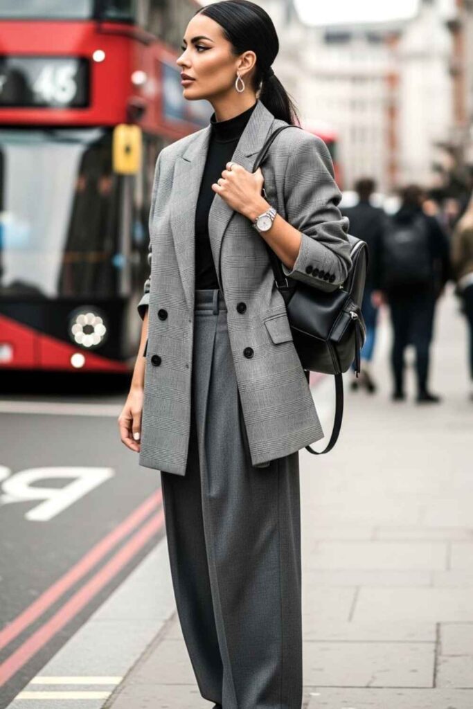 34 best Work Office Outfits That Actually Make Getting Dressed in the Morning Worth It 14 Dove Grey Oversized Blazer with Fitted Charcoal Cigarette Trousers