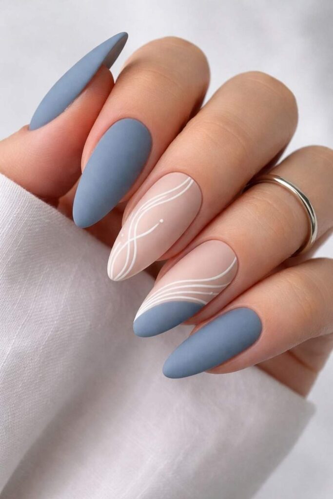 Dusty Blue Matte with Squared Tips
