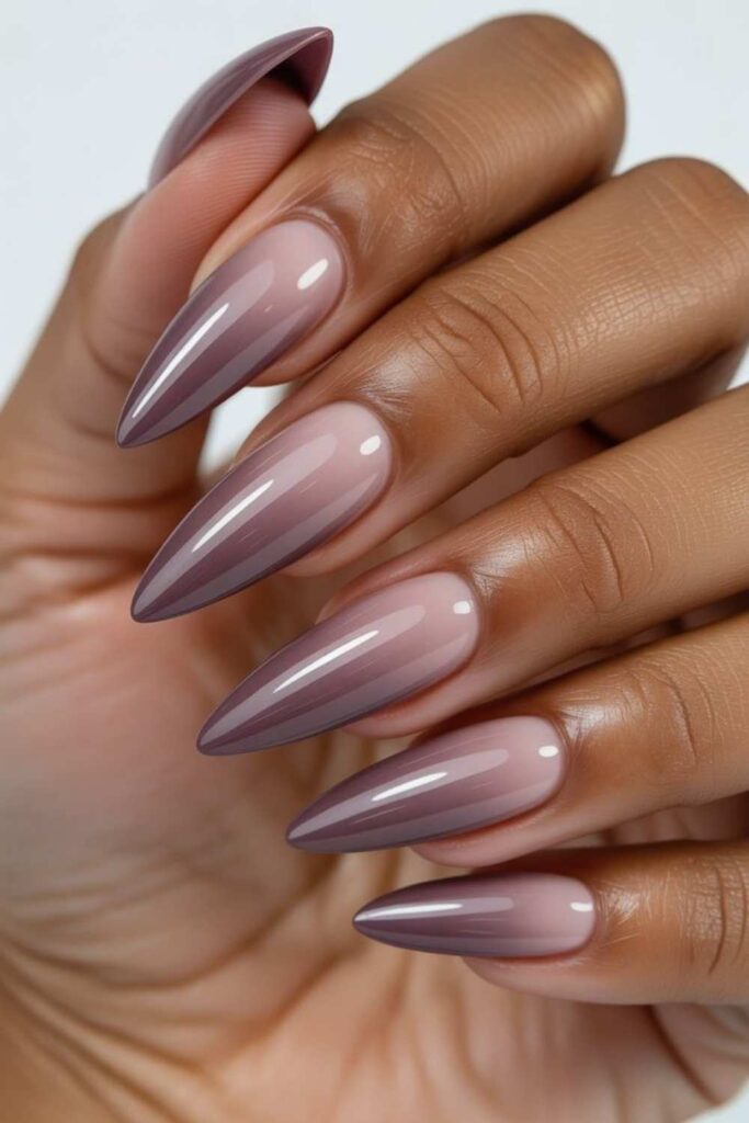 44 Cute Back to School Nails That'll Make You Actually Excited for September 9 Dusty Lilac Stiletto Nails with Negative Space