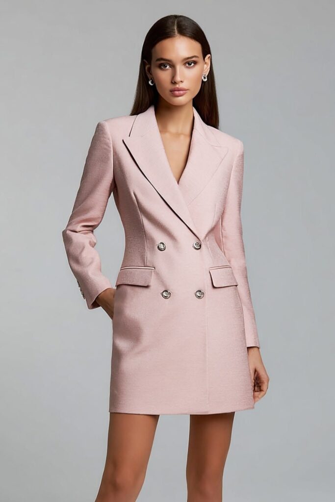 Dusty Rose Blazer Dress with Pointed Kitten Heels