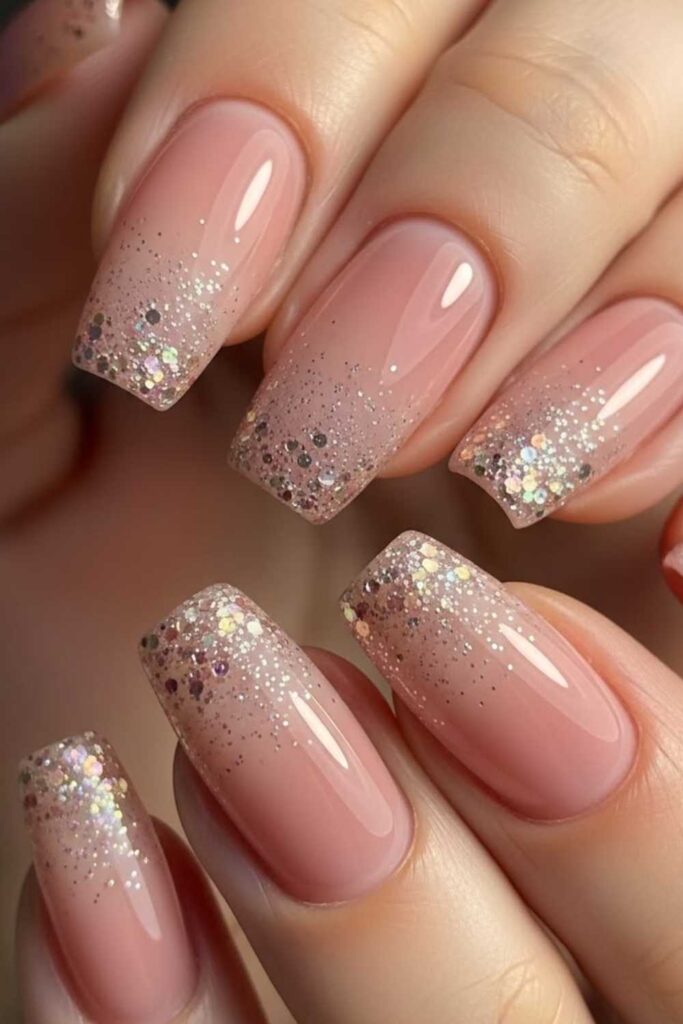 Dusty Rose Ombré with Champagne Glitter Fade