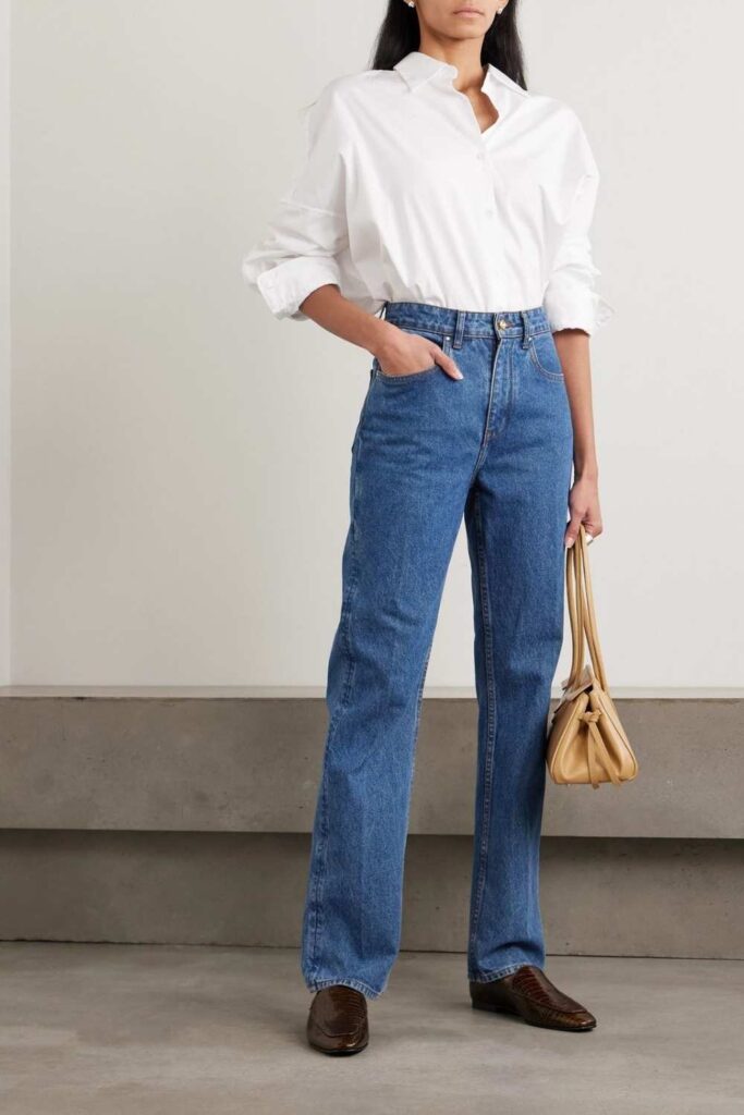 27 Color Matching Outfit Ideas That Look Effortlessly Put-Together in 2026 8 Electric Blue Straight-Leg Jeans with a White Oversized Button-Down