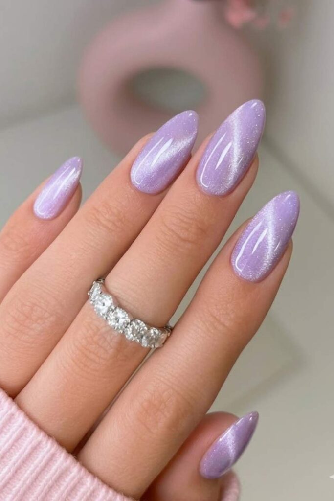 43 Blooming Gel Nail Art Ideas That Look Like They Took Hours (But Didn't) 9 Electric Violet Bloom on a Soft Lilac Base