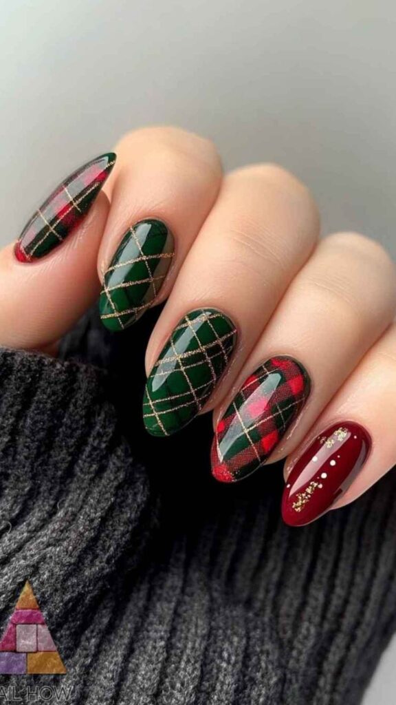 Festive Plaid Accent Nails
