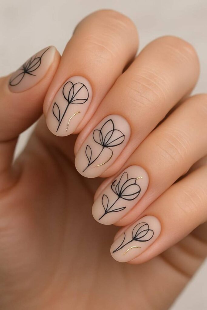 Fine-Line Botanical Sketch on a Cream Base