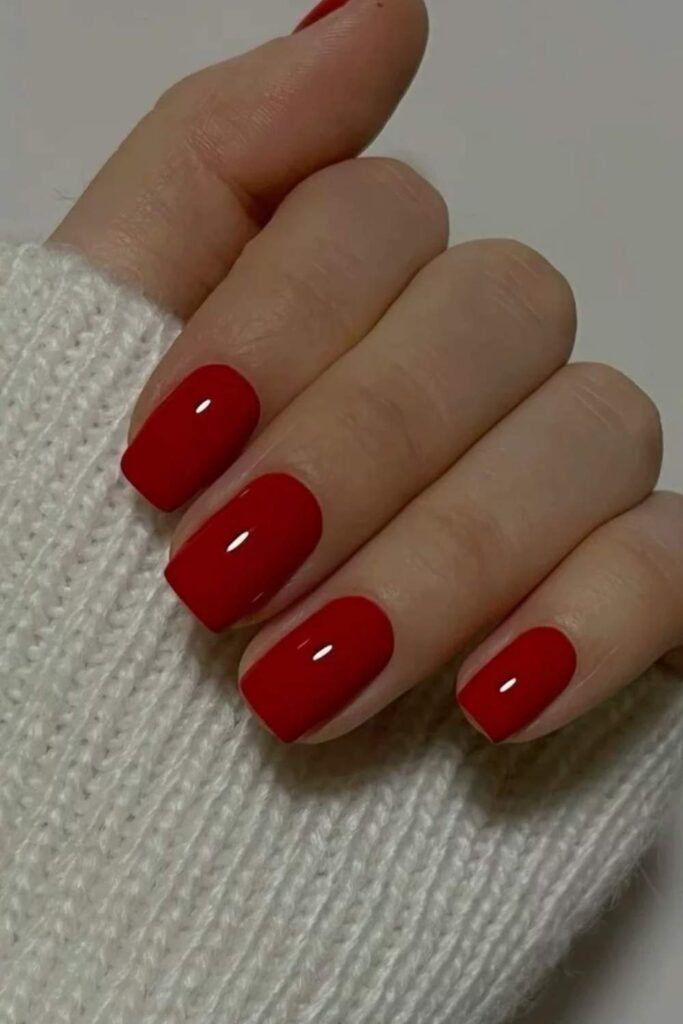 32 Red Acrylic Nail Designs That Always Look Like You Just Left the Salon 10 Fire-Engine Red Short Coffin Nails with Glossy Finish