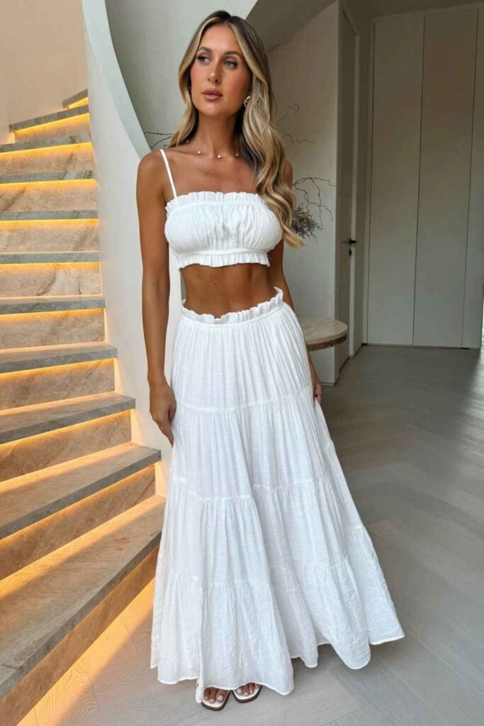 Flowy Floral Maxi Skirt with a Fitted White Bandeau