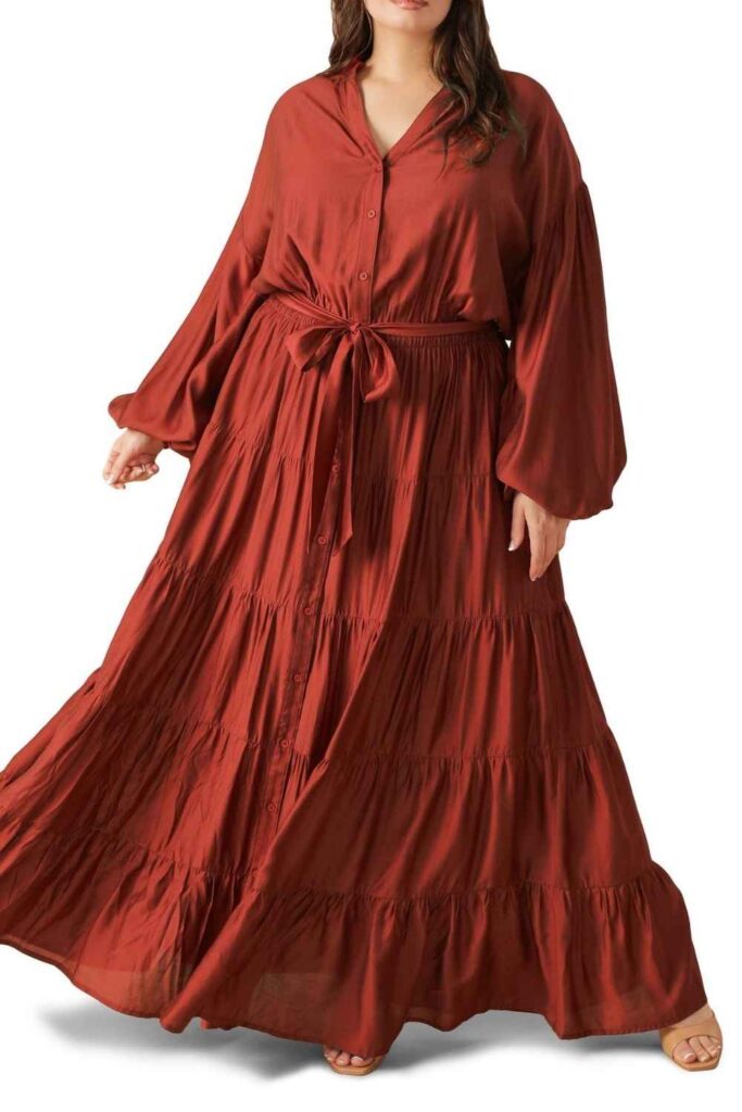 23 Date Night Outfits That Always Look Effortlessly Chic in 2026 10 Flowy Maxi Dress in Warm Terracotta