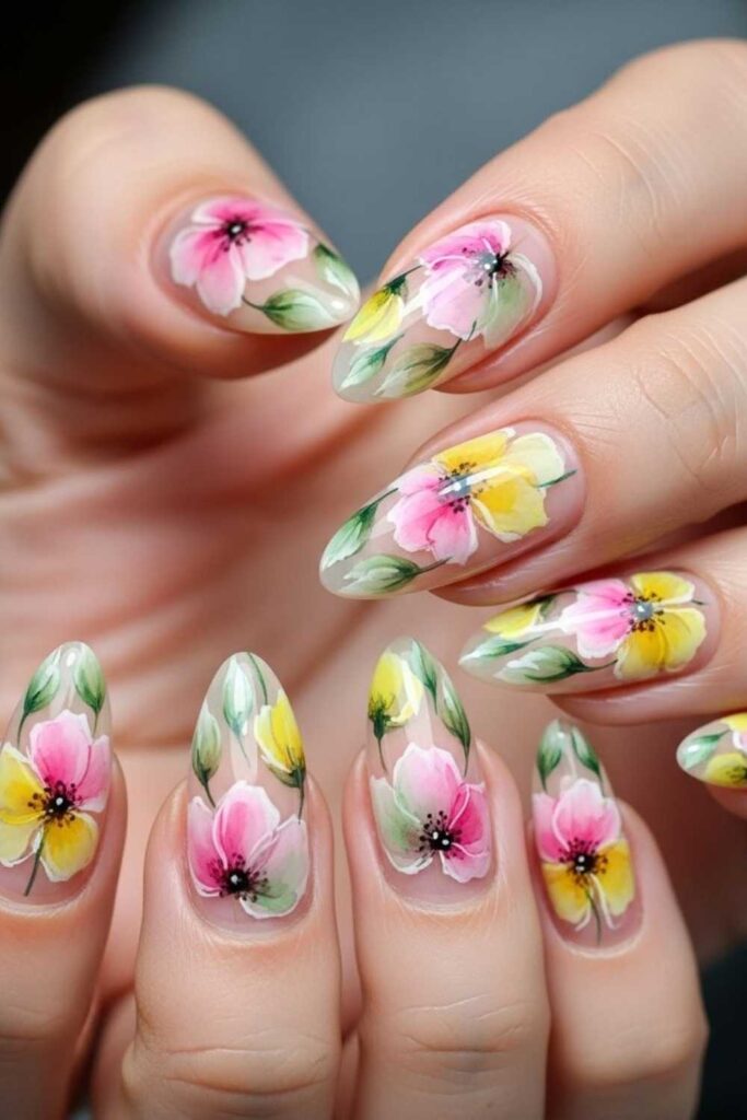 43 Blooming Gel Nail Art Ideas That Look Like They Took Hours (But Didn't) 18 Full Floral Blooming Gel Nail Art Layered Multi-Color Petals