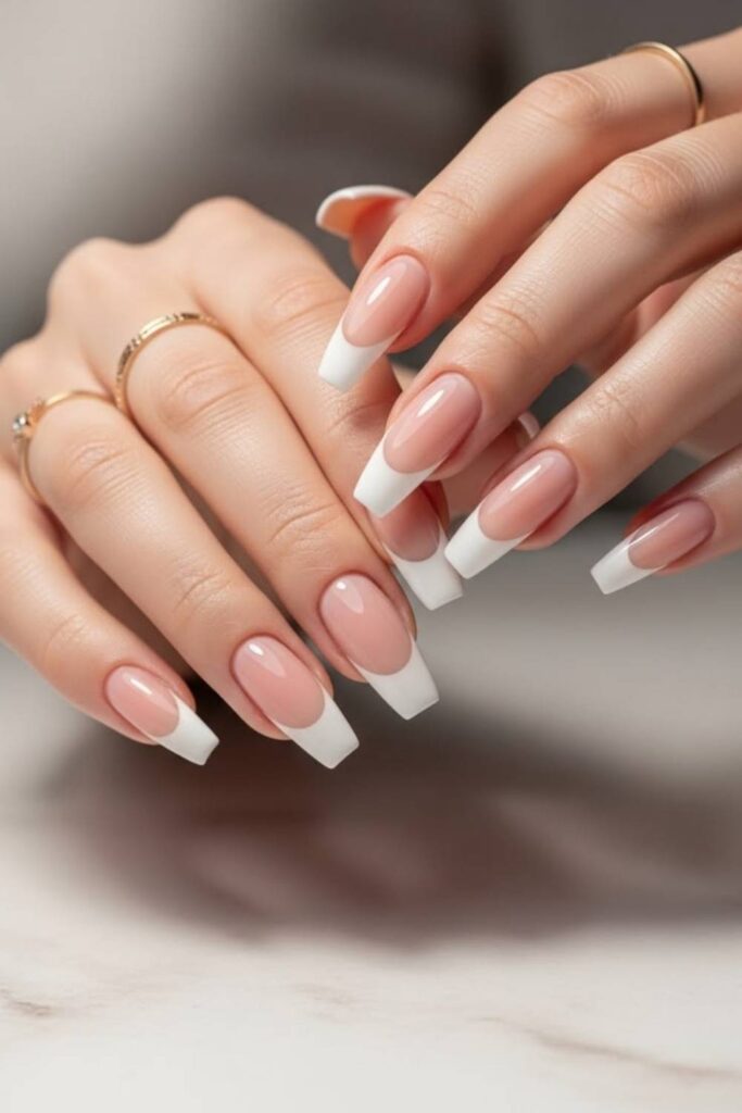 29 Summer Nail Ideas That Look Expensive Without Trying Too Hard 12 Glossy Nude Coffin with a Micro French Edge