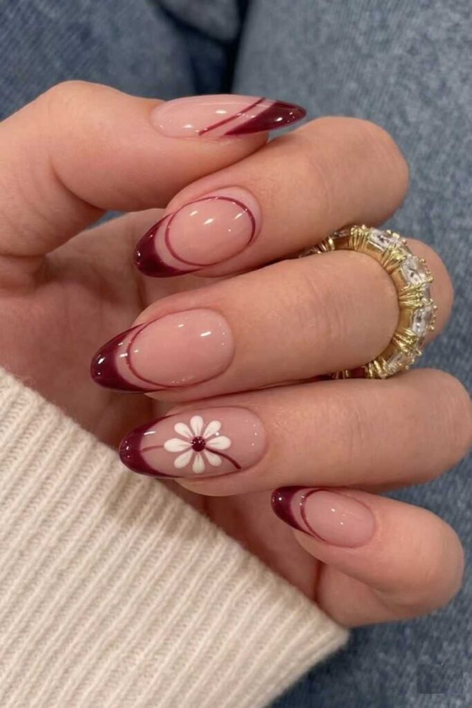 39 Quick Nail Designs Easy Enough to Do at Home (That Actually Look Salon-Done) 5 Glossy Red with a Slim Nude Half-Moon